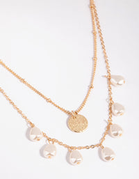 Gold Pearl Droplet Layered Necklace - link has visual effect only