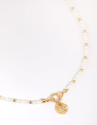 Gold Plated Beaded Necklace with Freshwater Pearl - link has visual effect only
