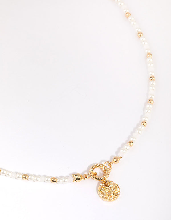 Gold Plated Beaded Necklace with Freshwater Pearl