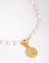 Gold Plated Coin & Fob Necklace with Freshwater Pearl - link has visual effect only