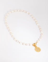 Gold Plated Coin & Fob Necklace with Freshwater Pearl - link has visual effect only