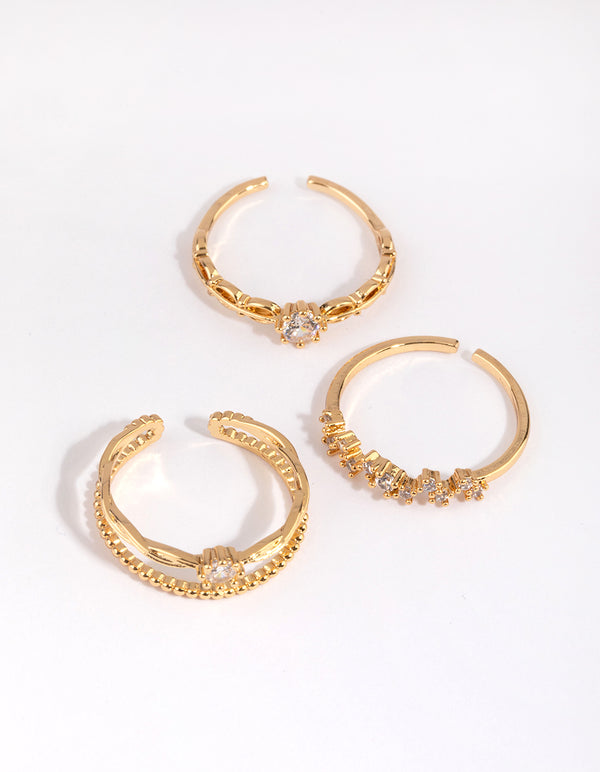 Gold Plated Ornate Ring Pack with Cubic Zirconia
