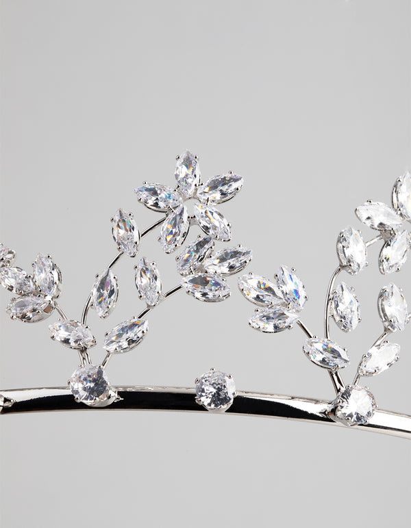 Rhodium Cubic Zirconia Draped Flower Tiara