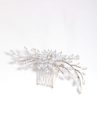 Rhodium Cubic Zirconia Floral Milky Way Comb - link has visual effect only