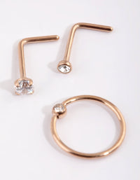 Rose Gold Plated Titanium Diamante Nose Stud Pack - link has visual effect only