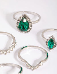 Rhodium Green Diamante Ring Pack - link has visual effect only
