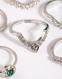 Rhodium Green Diamante Ring Pack - link has visual effect only