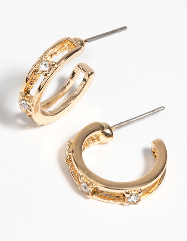 Gold Diamante Huggie Hoop Earrings