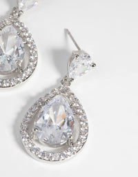 Rhodium Diamond Simulant Halo Teardrop Earrings - link has visual effect only