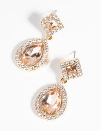 Gold Diamond Simulant Oval Drop Earrings - link has visual effect only