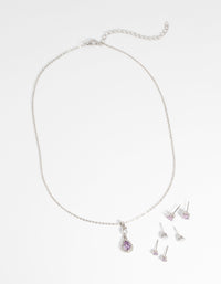 Purple Diamond Simulant Teardrop Necklace & Earrings Set - link has visual effect only