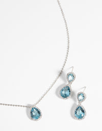 Rhodium Diamond Simulant Necklace & Earrings Set - link has visual effect only