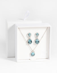 Rhodium Diamond Simulant Necklace & Earrings Set - link has visual effect only