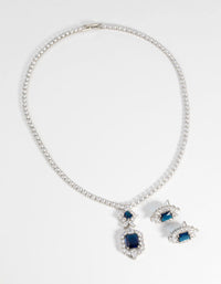 Sapphire Diamond Simulant Vintage Necklace & Earrings Set - link has visual effect only
