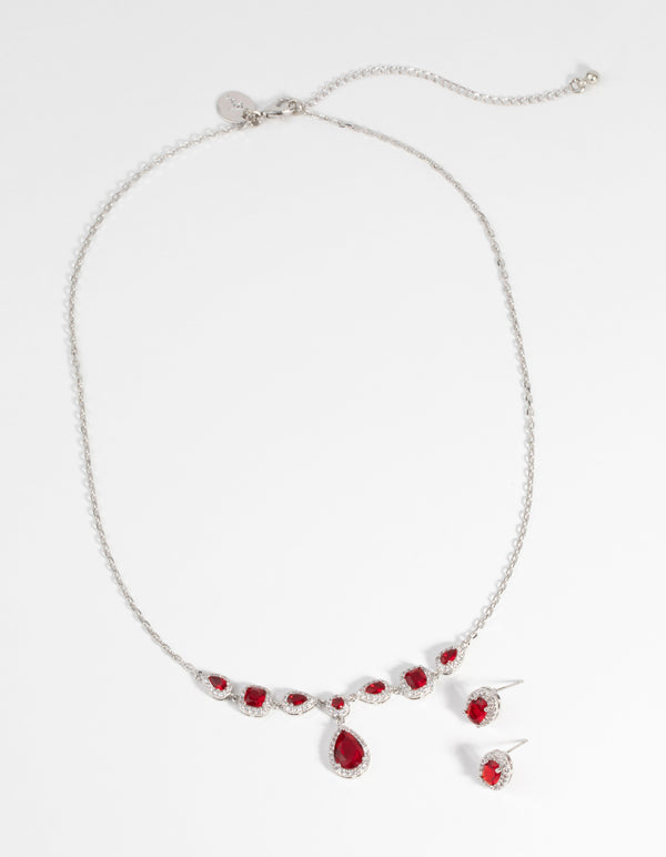 Ruby Diamond Simulant Oval Necklace & Earrings Set - Lovisa