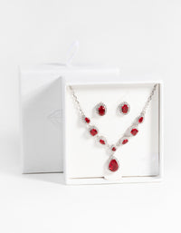 Ruby Diamond Simulant Oval Necklace & Earrings Set - link has visual effect only