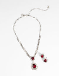 Ruby Diamond Simulant Necklace & Earrings Set - link has visual effect only