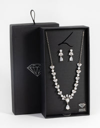 Rhodium Diamond Simulant Teardrop Necklace & Earrings - link has visual effect only