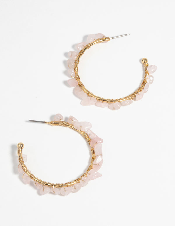 Gold Plated Hoop Earrings with Rose Quartz