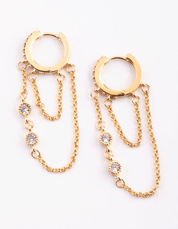 Gold Plated Huggie Hoop Earrings with Diamante