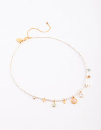 Gold Plated Charm Necklace with Freshwater Pearls - link has visual effect only