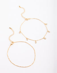 Gold Plated Anklet Set with Cubic Zirconia - link has visual effect only