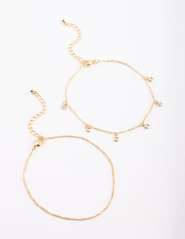 Gold Plated Anklet Set with Cubic Zirconia