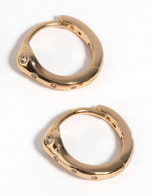 Gold Snake Huggie Hoop Earrings with Cubic Zirconia