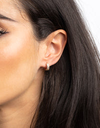 Gold Huggie Hoop Earrings with Cubic Zirconia - link has visual effect only