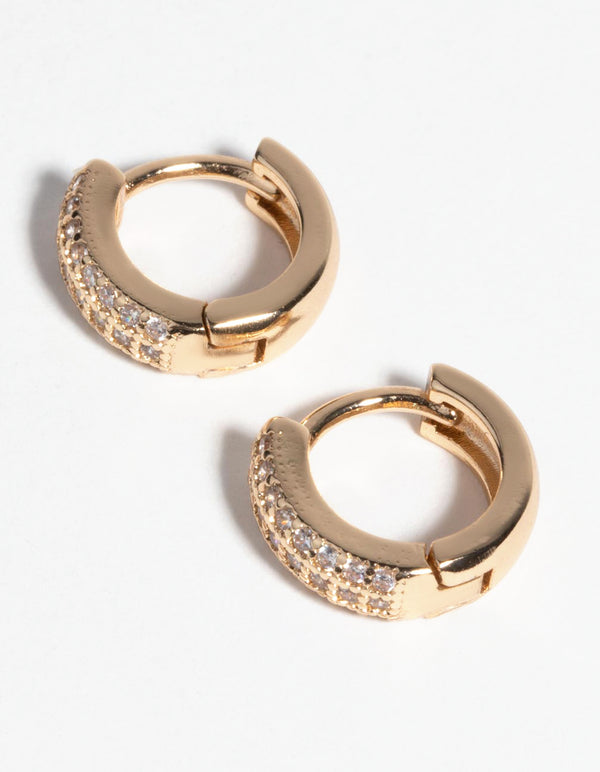 Gold Huggie Hoop Earrings with Cubic Zirconia