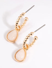 Gold Huggie Hoop Earrings with Rose Quartz - link has visual effect only