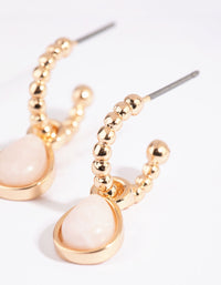 Gold Huggie Hoop Earrings with Rose Quartz - link has visual effect only