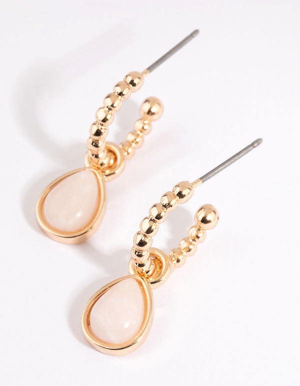 Gold Huggie Hoop Earrings with Rose Quartz