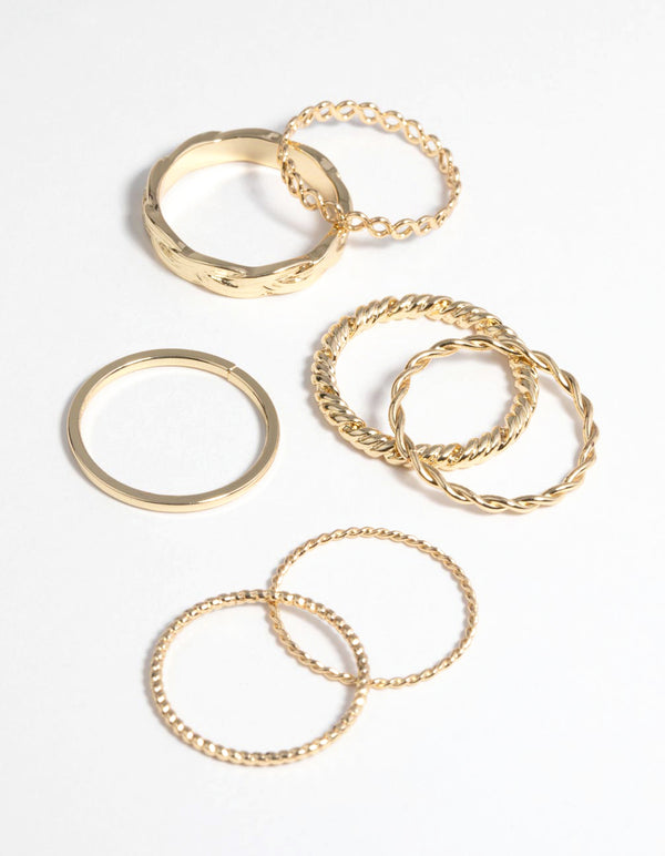 Gold Plated Twisted Band Ring Stack Pack