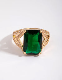 Gold Emerald Cubic Zirconia Statement Ring - link has visual effect only