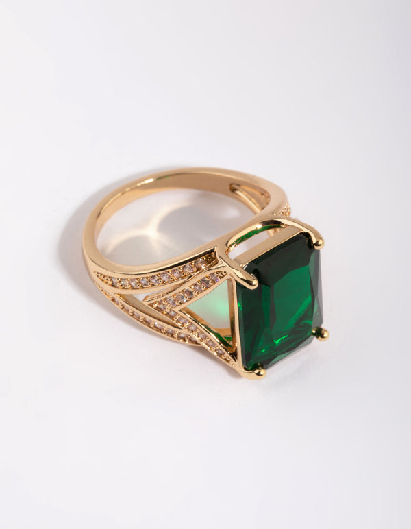 Gold Emerald Cubic Zirconia Statement Ring