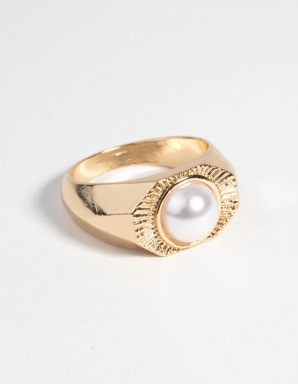 Gold Hexagon Pearl Ring