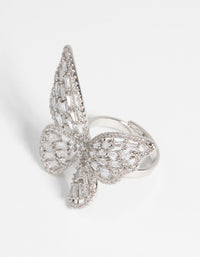 Rhodium Cubic Zirconia Butterfly Statement Ring - link has visual effect only