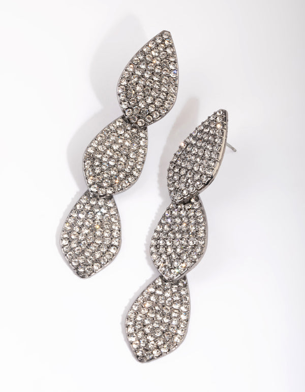 Gunmetal Diamante Teardrop Earrings