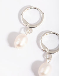 Silver Freshwater Pearl Huggie Hoop Earrings - link has visual effect only