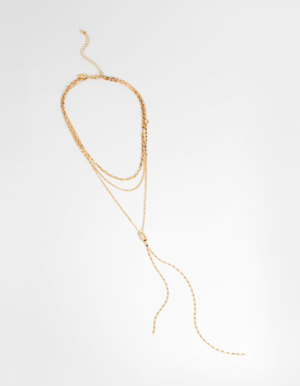 Gold Plated Layered Lariat Necklace