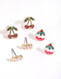 Gold Cherry & Sweets Stud Earring Pack - link has visual effect only