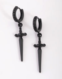 Matte Black Dagger Huggie Hoop Earrings - link has visual effect only