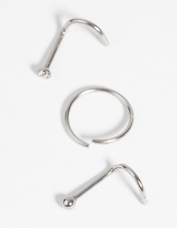 Surgical Steel Nose Stud & Ring Pack with Diamantes