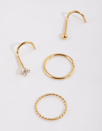 Gold Plated Surgical Steel Diamante Twisted Nose Ring 4-Pack - link has visual effect only