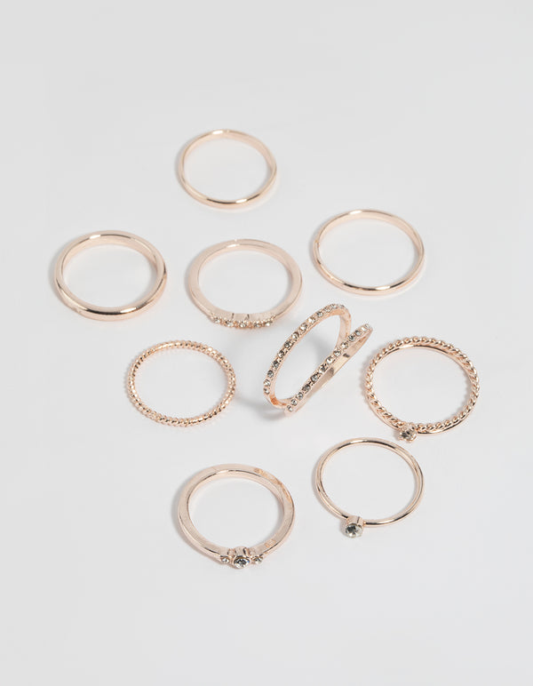 Rose Gold Diamante Ring Pack