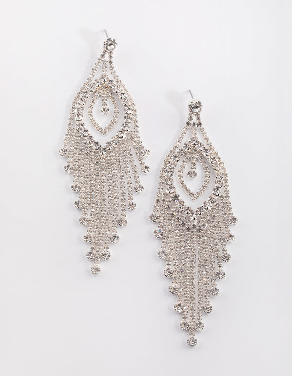 Silver Diamante Tassel Statement Earrings