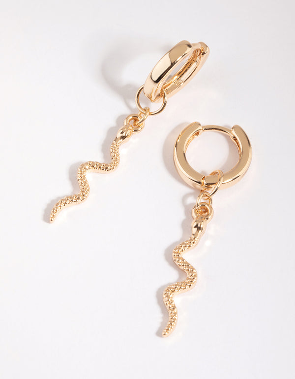 Gold Snake Huggie Hoop Earrings
