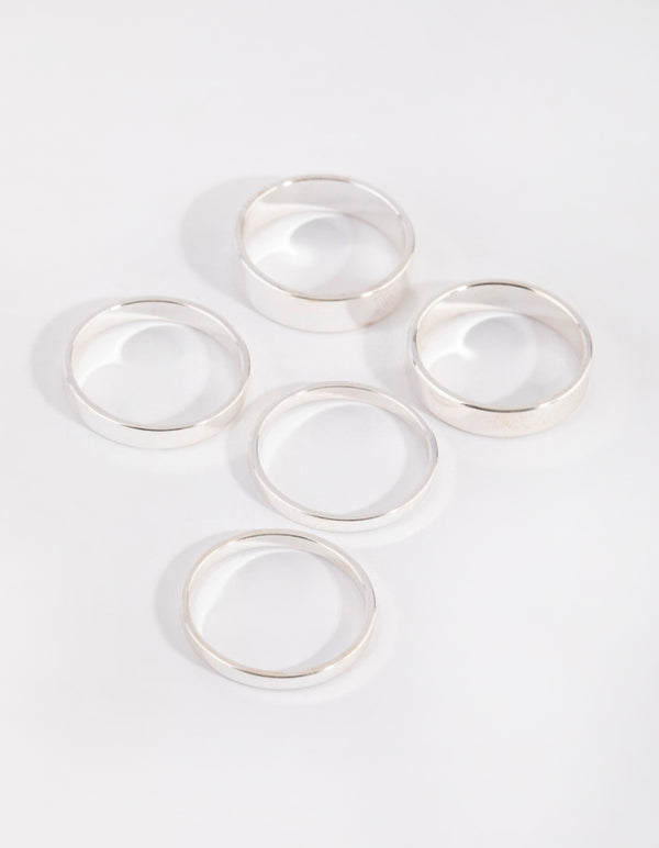 Silver Flat Band Ring 5-Pack