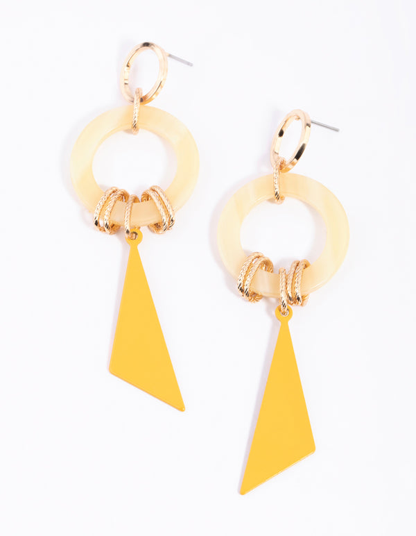 Yellow Circle & Triangle Drop Earrings